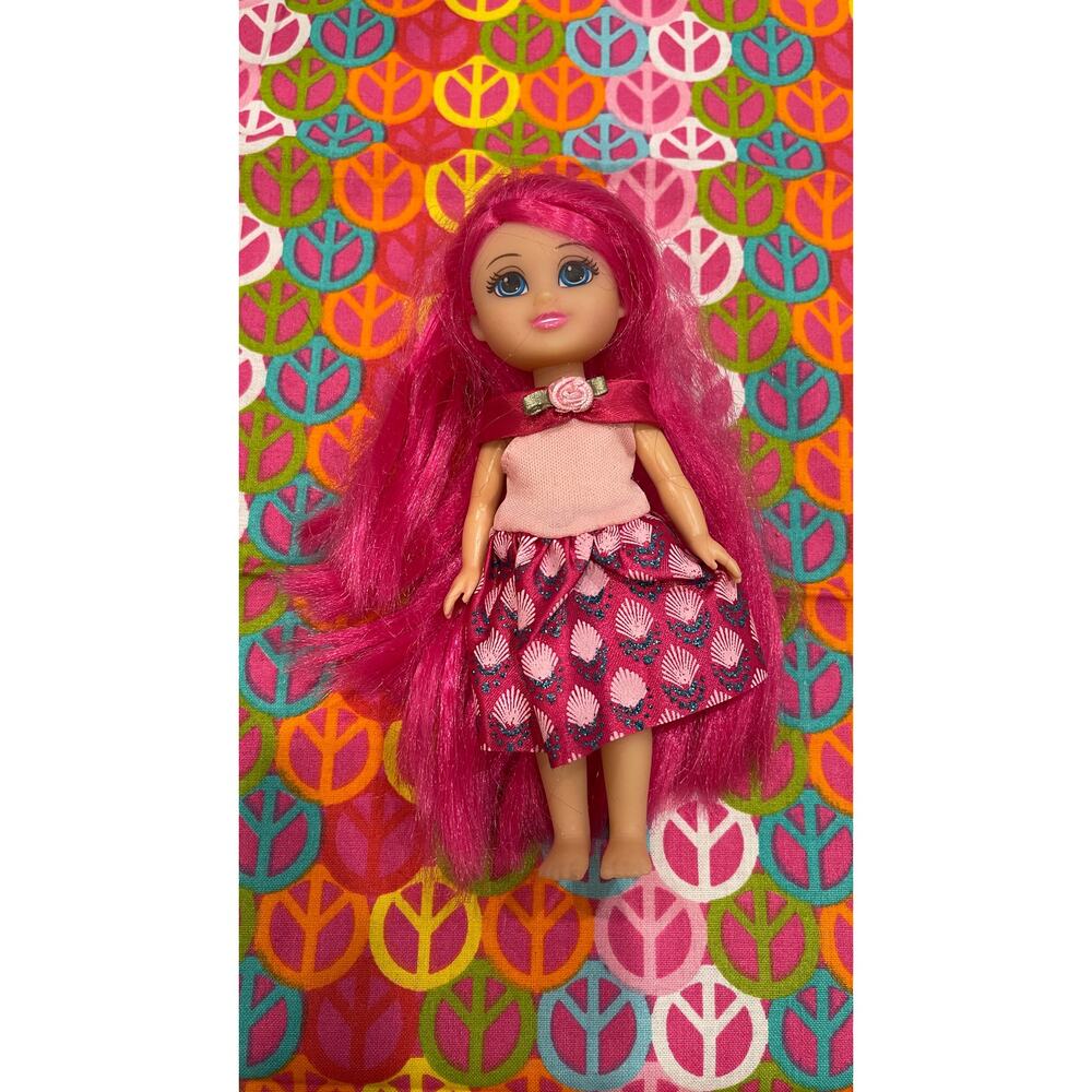 Cute Hot Pink Hair Dressed 6" Doll Goth Hair